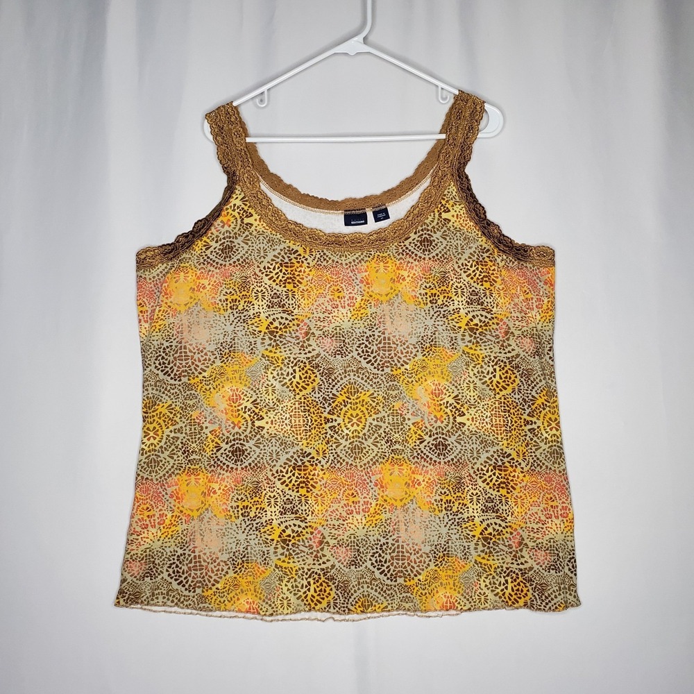 Basic Editions Y2K Tank Top Womens 3X Orange Brown Lace Trim Rib Knit Vtg Grunge